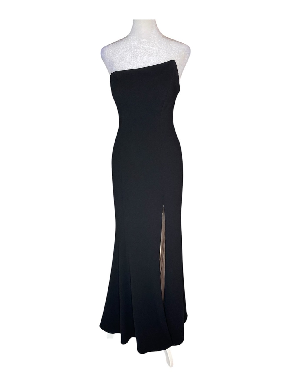 Aqua Bloomingdale’s Black Strapless Gown Mermaid Flared Back High Slit - Size 2